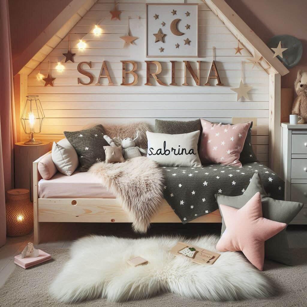 chambre de petite fille, decoration scandinave, prenom sabrina