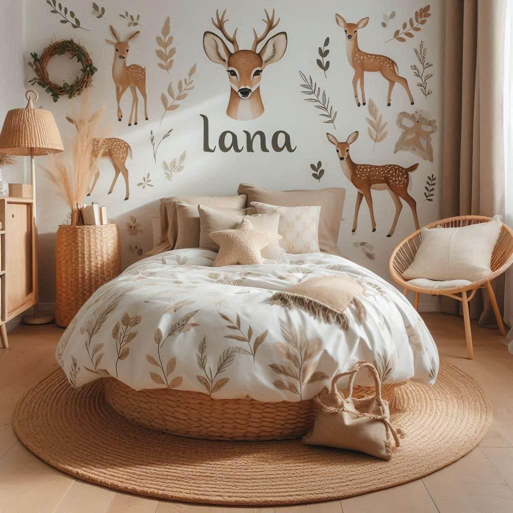Une chambre de petite fille sur le theme des faons pour une fille nommee lana lit rond decoration tendance enfant
