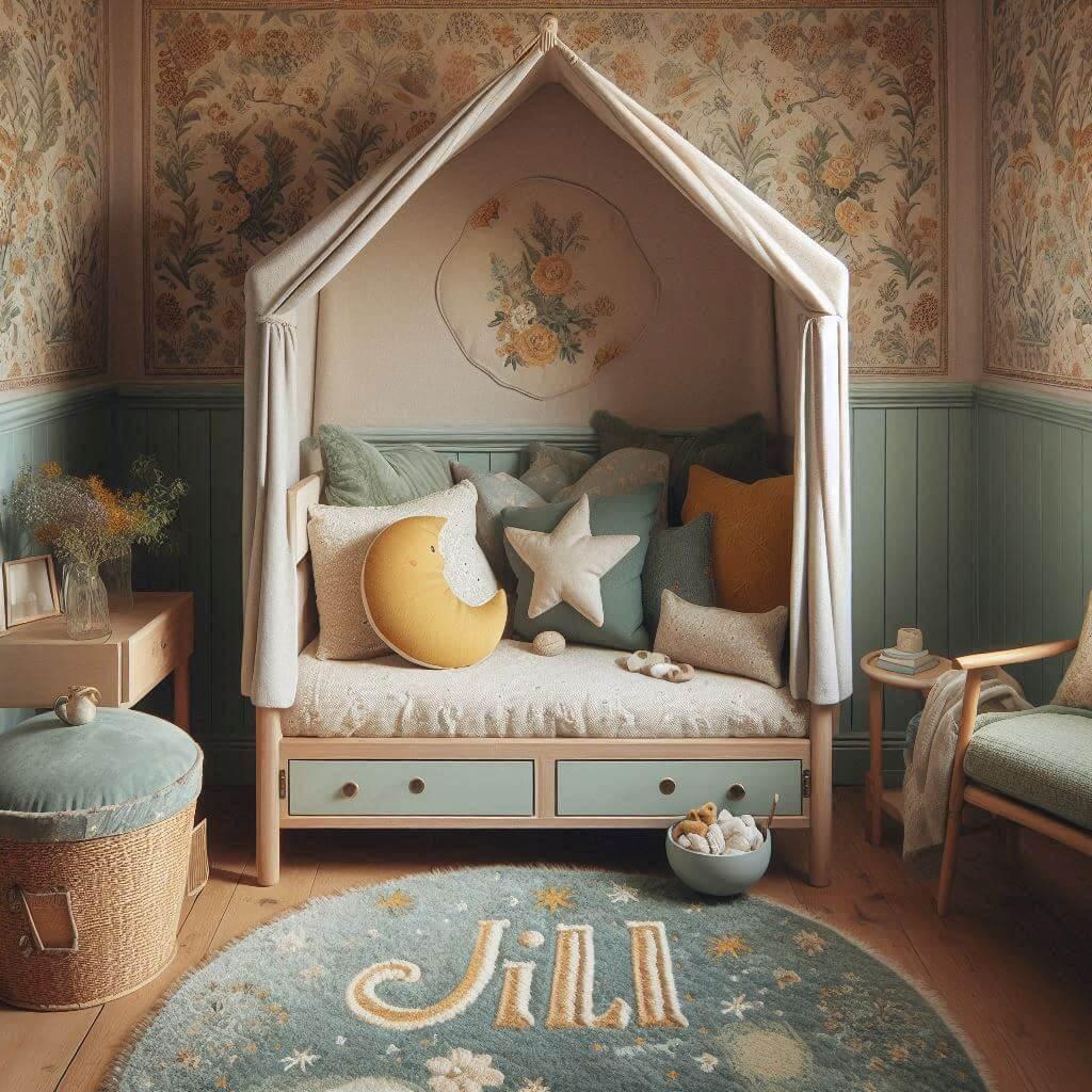 decoration vintage pour enfant, chambre fille, prenom jill