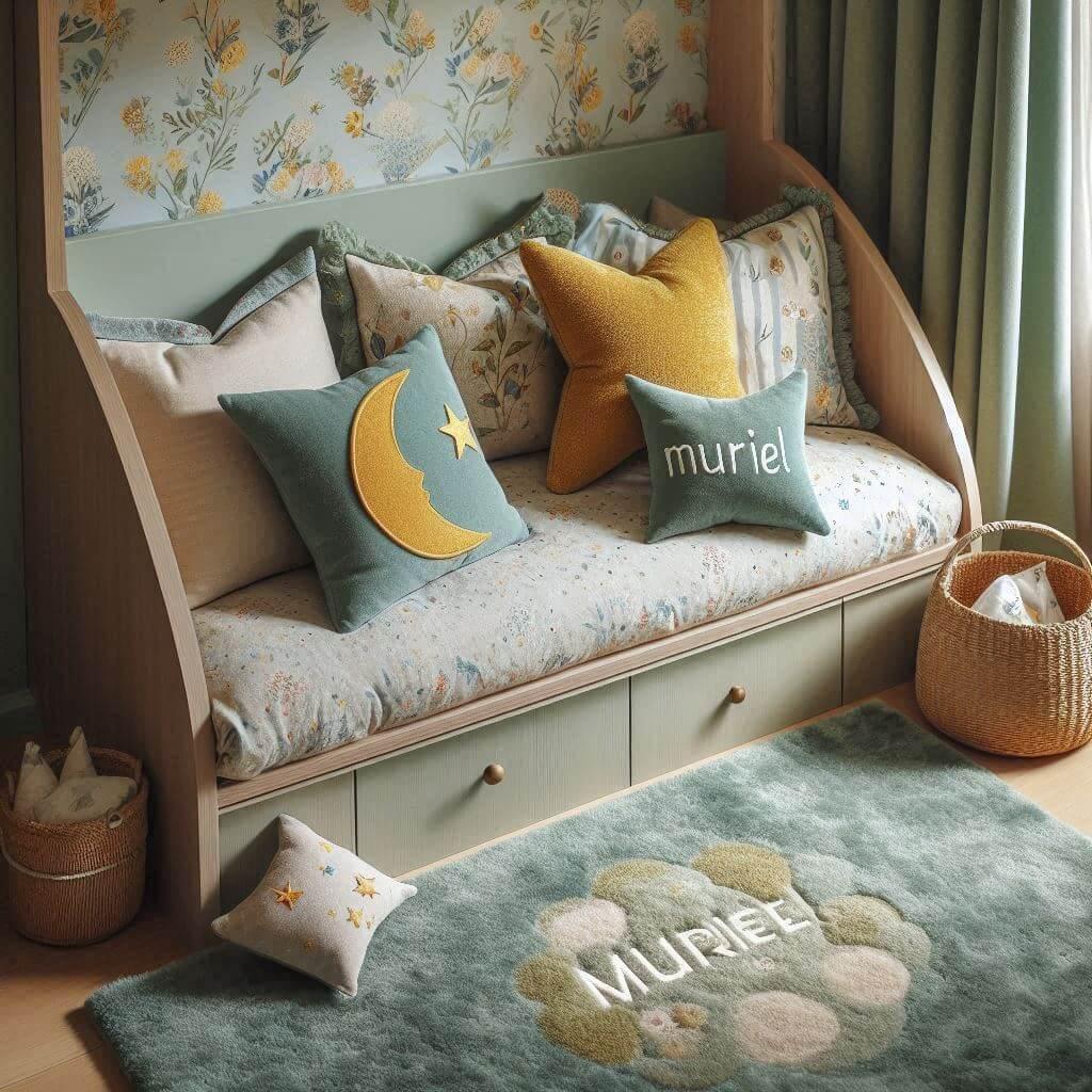 chambre vintage ancienne de petite fille, prenom muriel