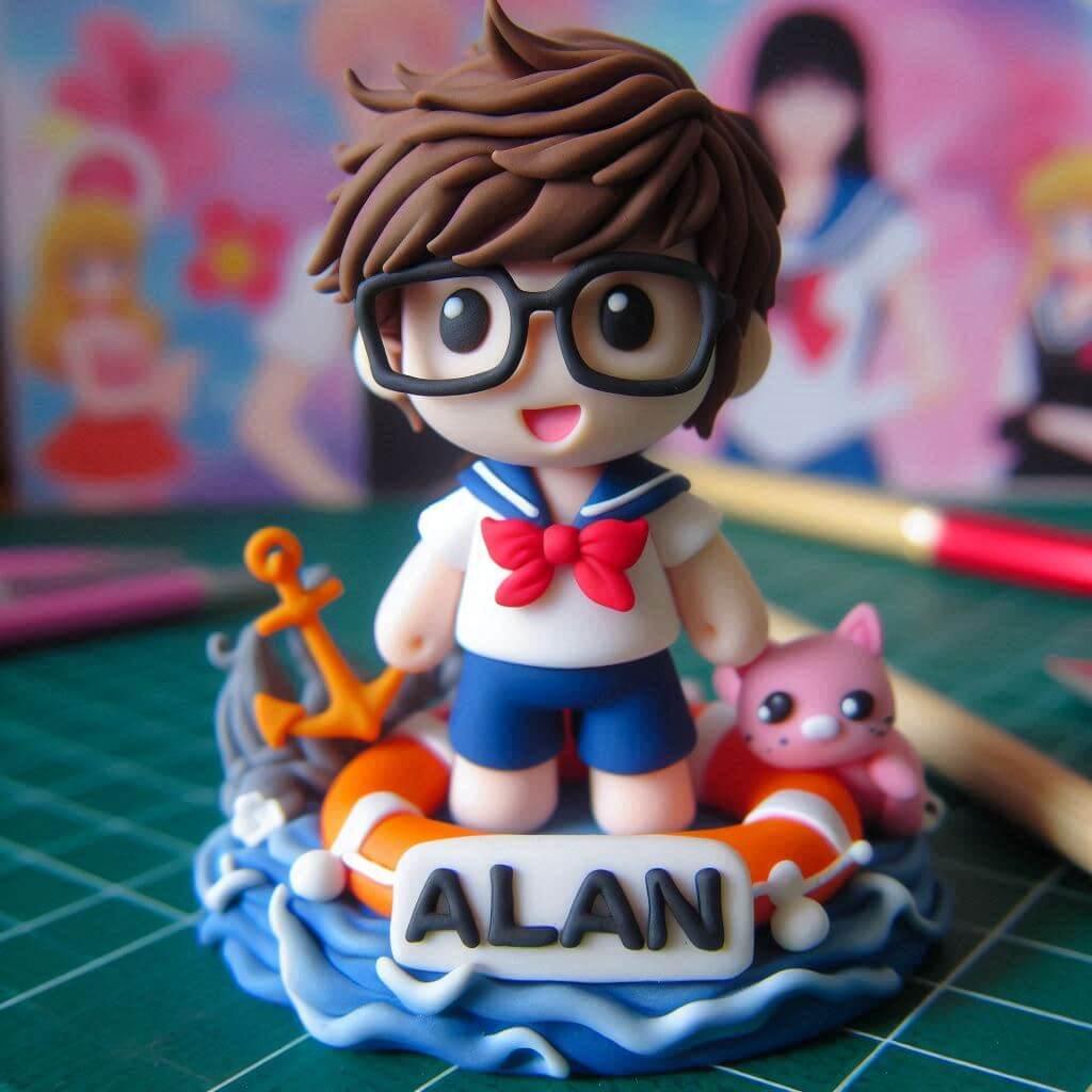 Une figurine en fimo d un personnage personnalise avec le prenom alan