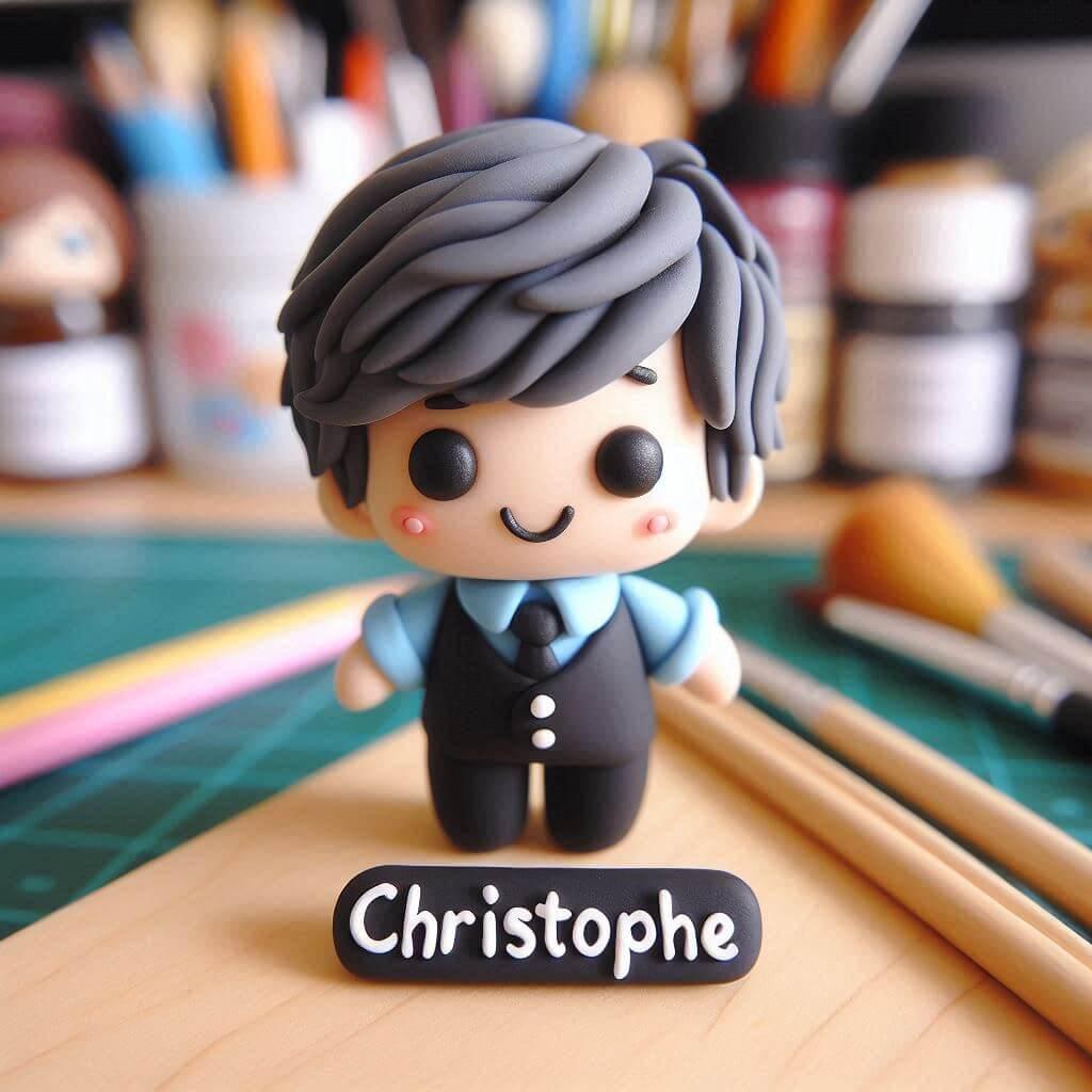 Une figurine en fimo d un personnage personnalise avec le prenom christophe