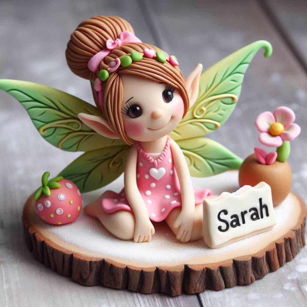 Une figurine en fimo d une fee personnalisee avec le prenom sarah