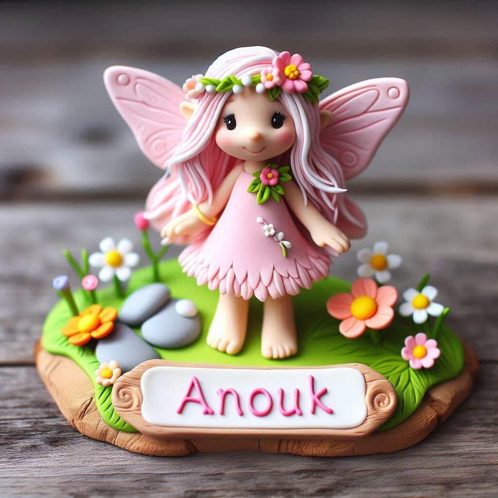Une figurine en fimo d une petite fille fee personnalise avec le prenom anouk 1