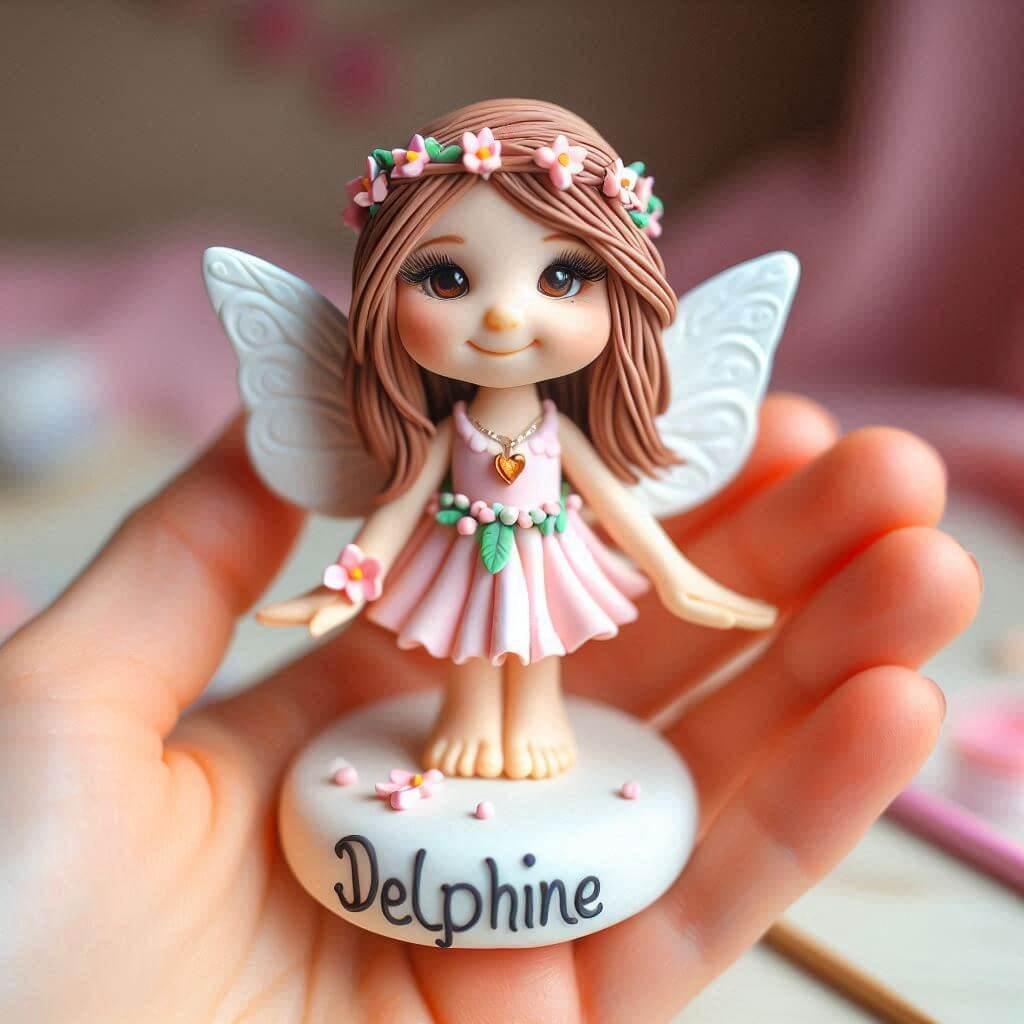 Une figurine en fimo d une petite fille fee personnalise avec le prenom delphine