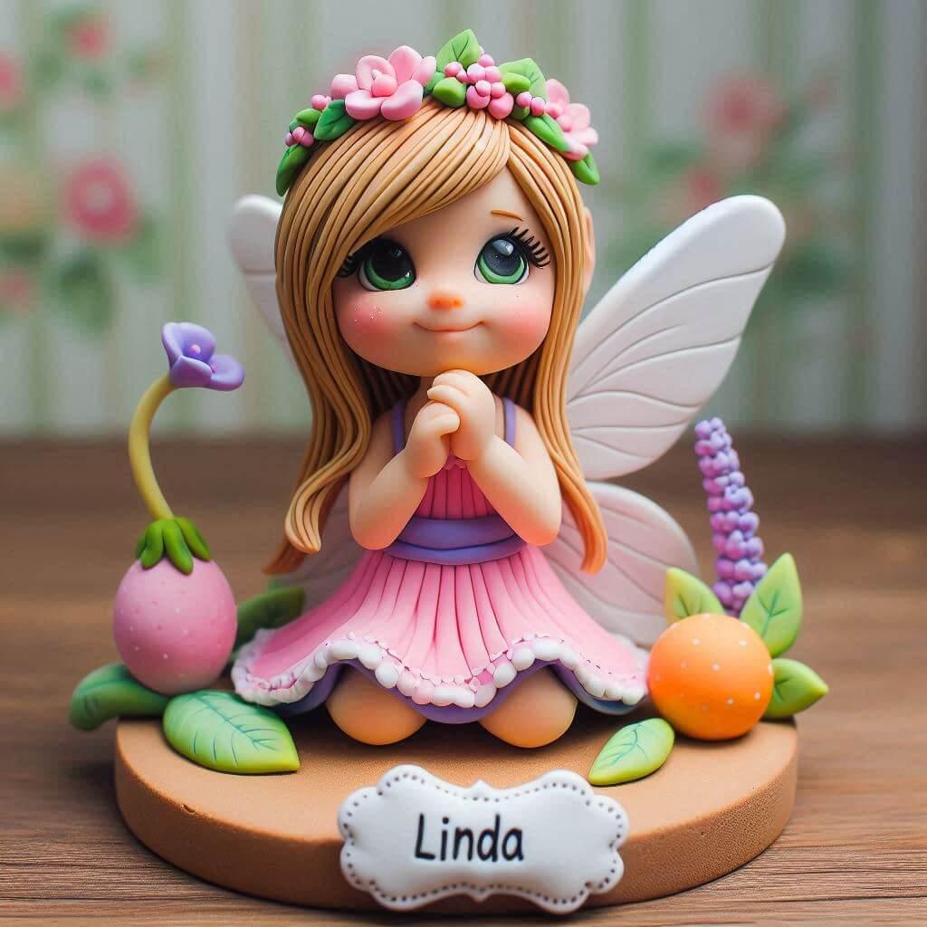 Une figurine en fimo d une petite fille fee personnalise avec le prenom linda