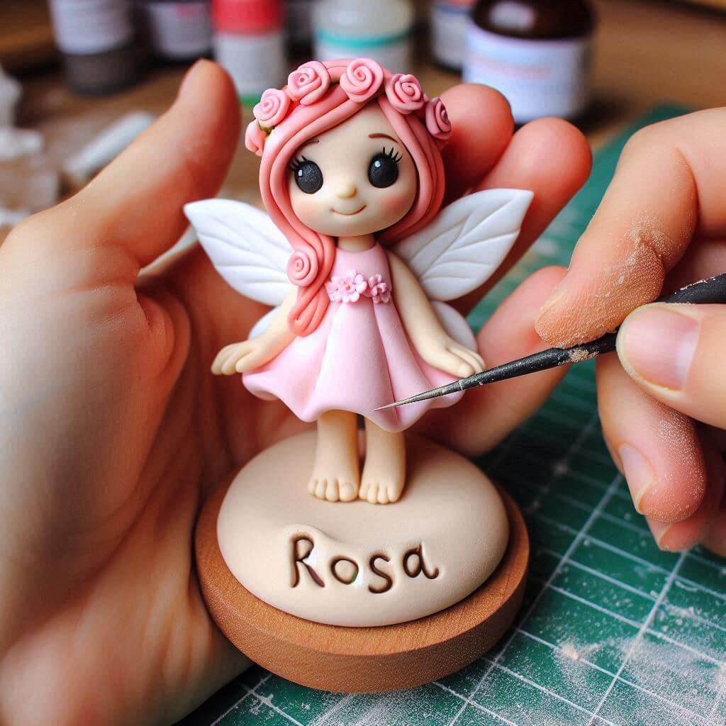 Une figurine en fimo d une petite fille fee personnalise avec le prenom rosa