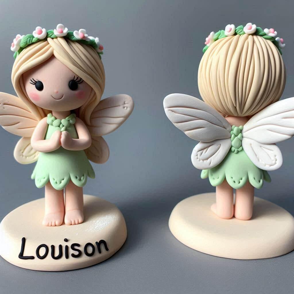 Une figurine en fimo d une petite fille fee personnalisee avec le prenom louison