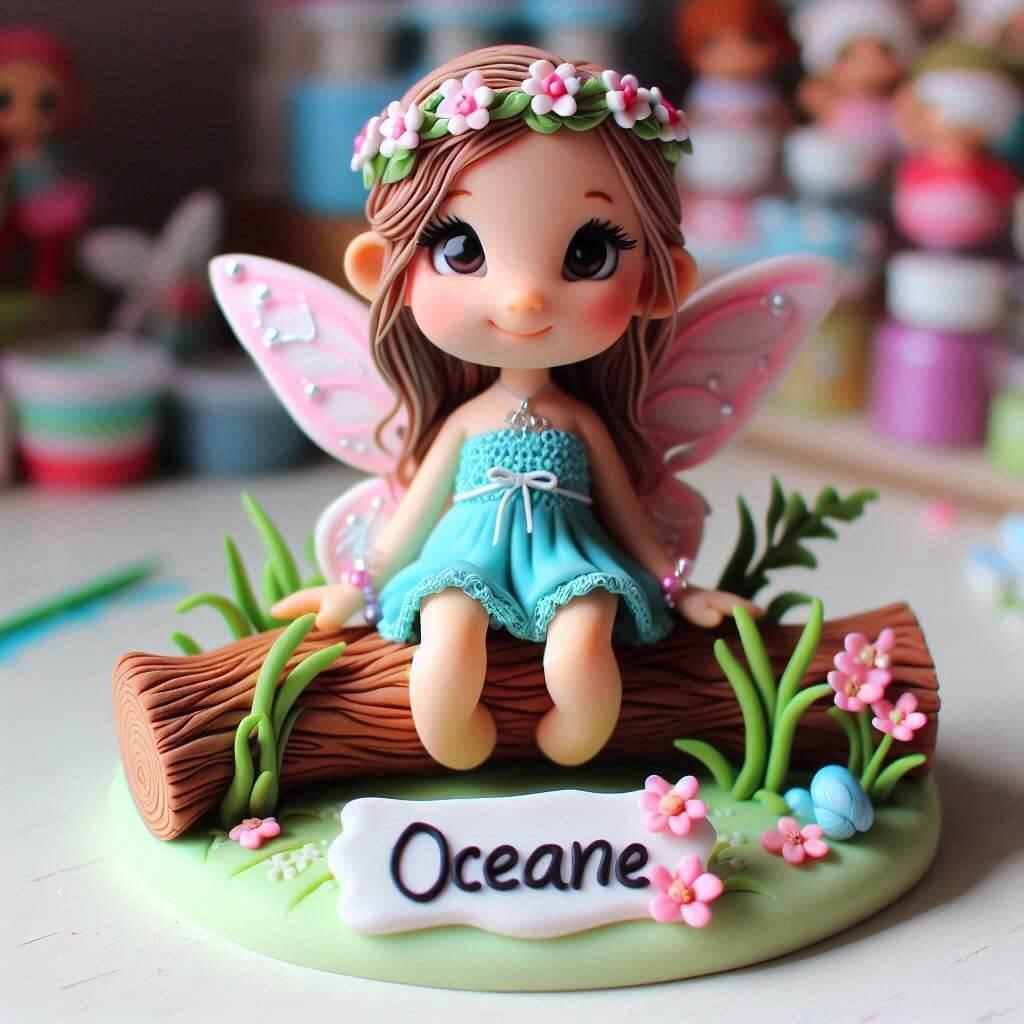 Une figurine en fimo d une petite fille fee personnalisee avec le prenom oceane