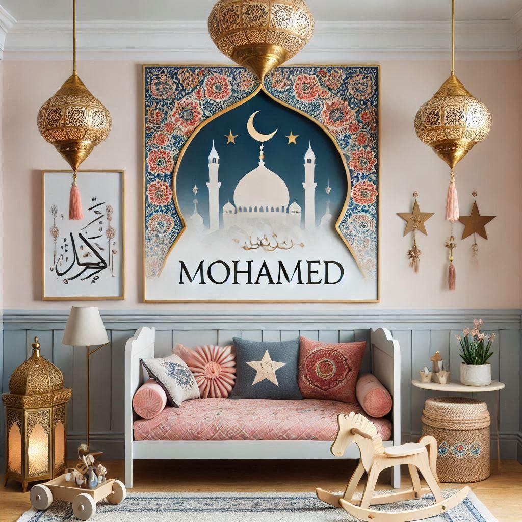 Une jolie chambre de bebe garcon sur le theme oriental avec son prenom mohamed en decoration 2