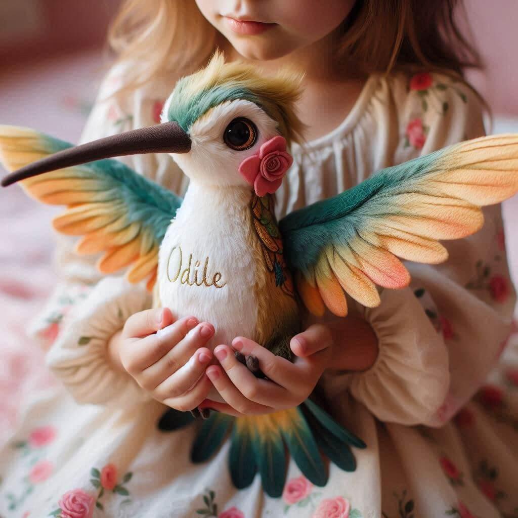 Une peluche colibri avec le prenom odile