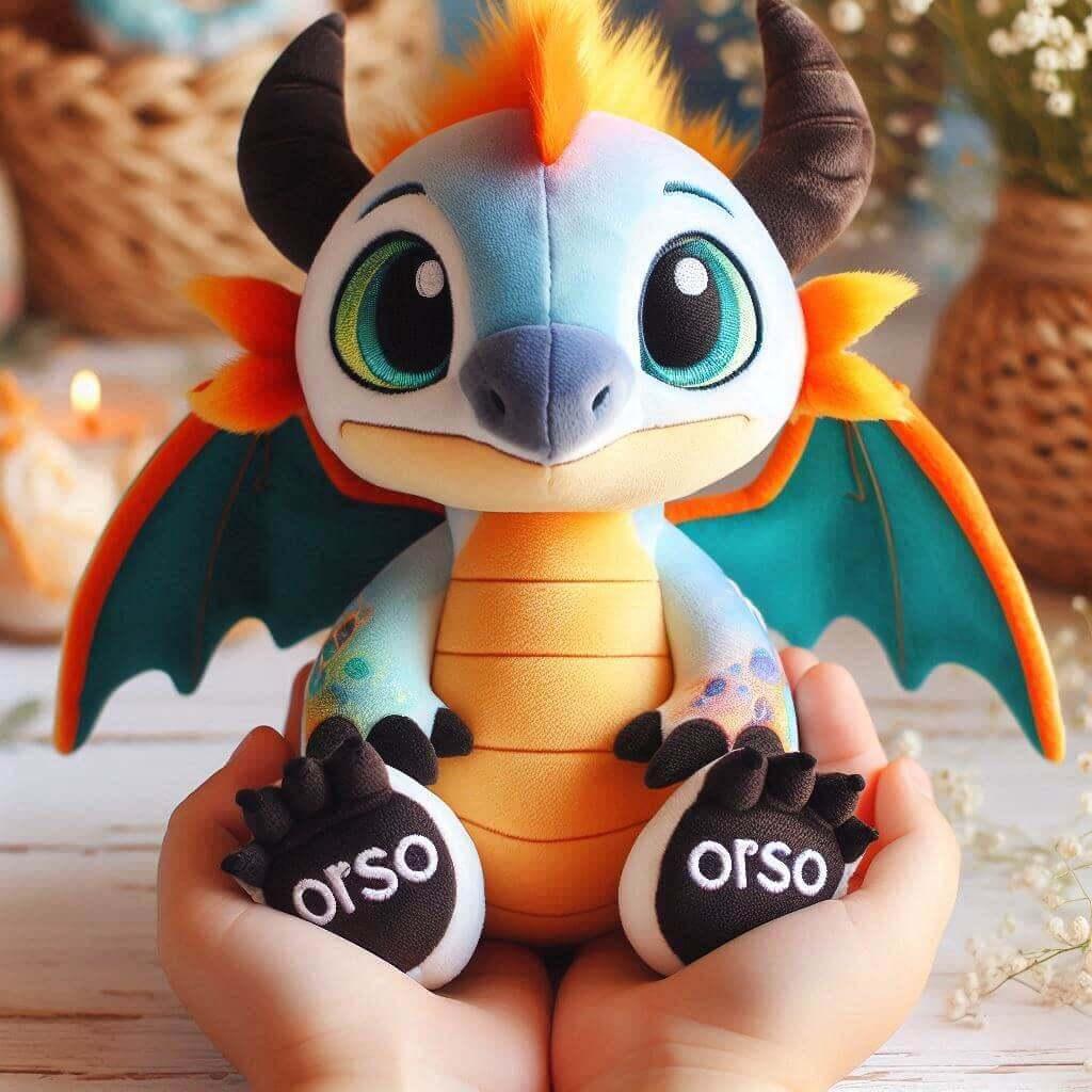 Une peluche dragon avec le prenom orso