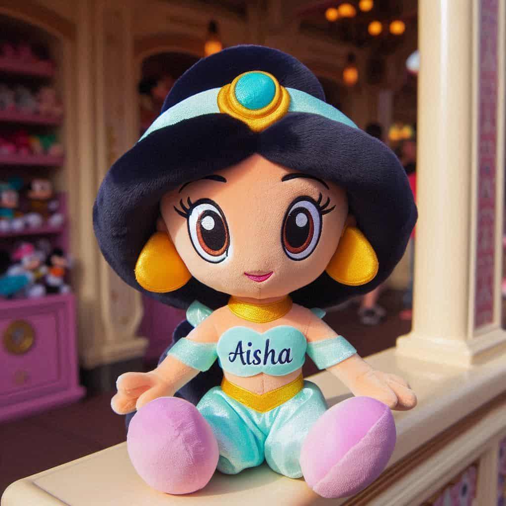 Une peluche jasmine personnalisee avec le prenom aisha