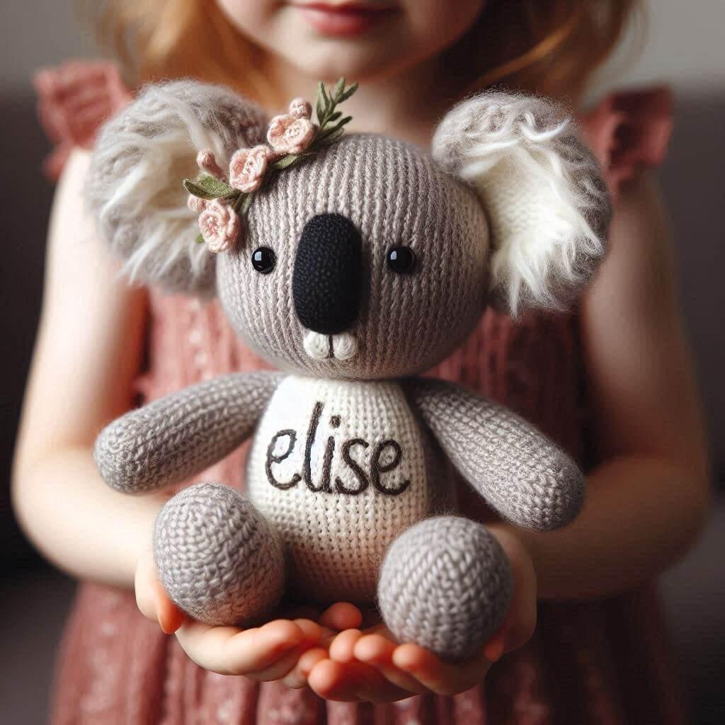 Une peluche koala au crochet personnalisee avec le prenom elise