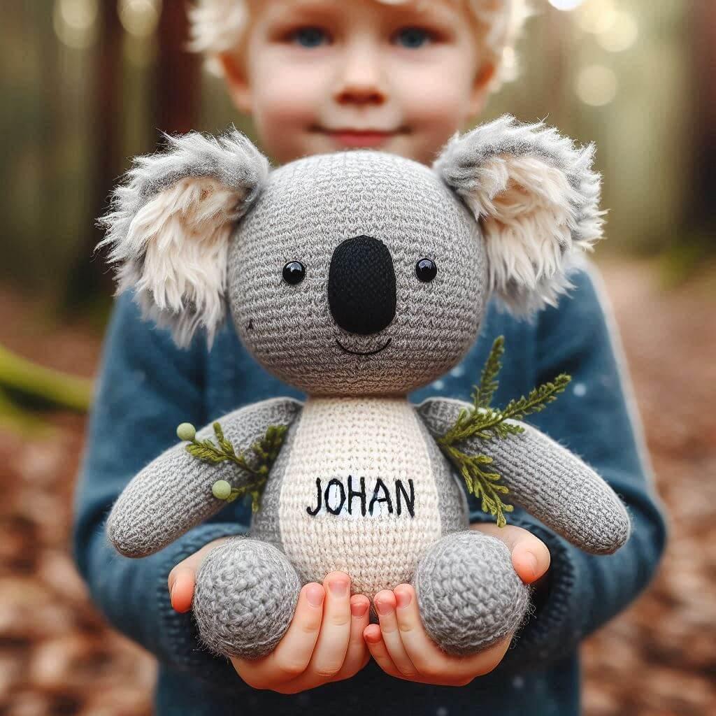 Peluche koala tricotin prénom Johan garçon forêt