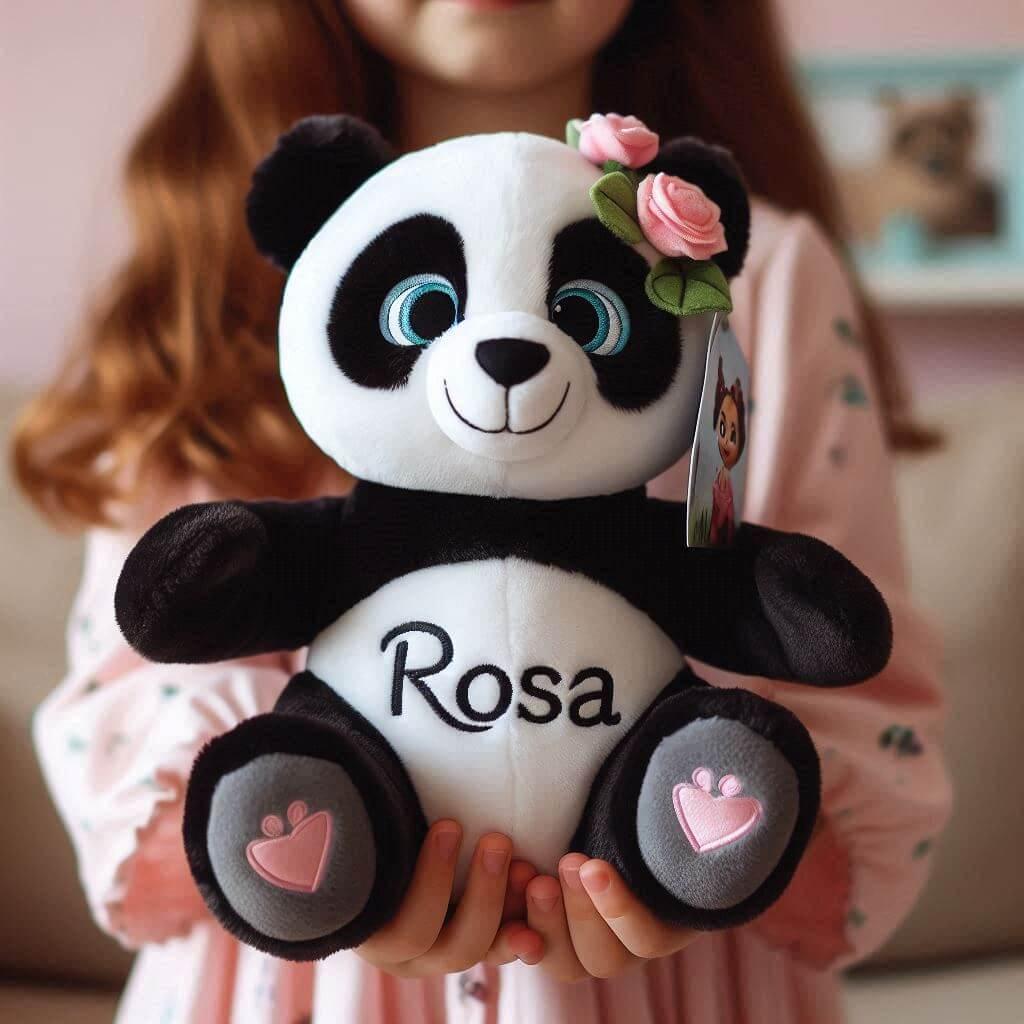 Une peluche panda avec le prenom rosa
