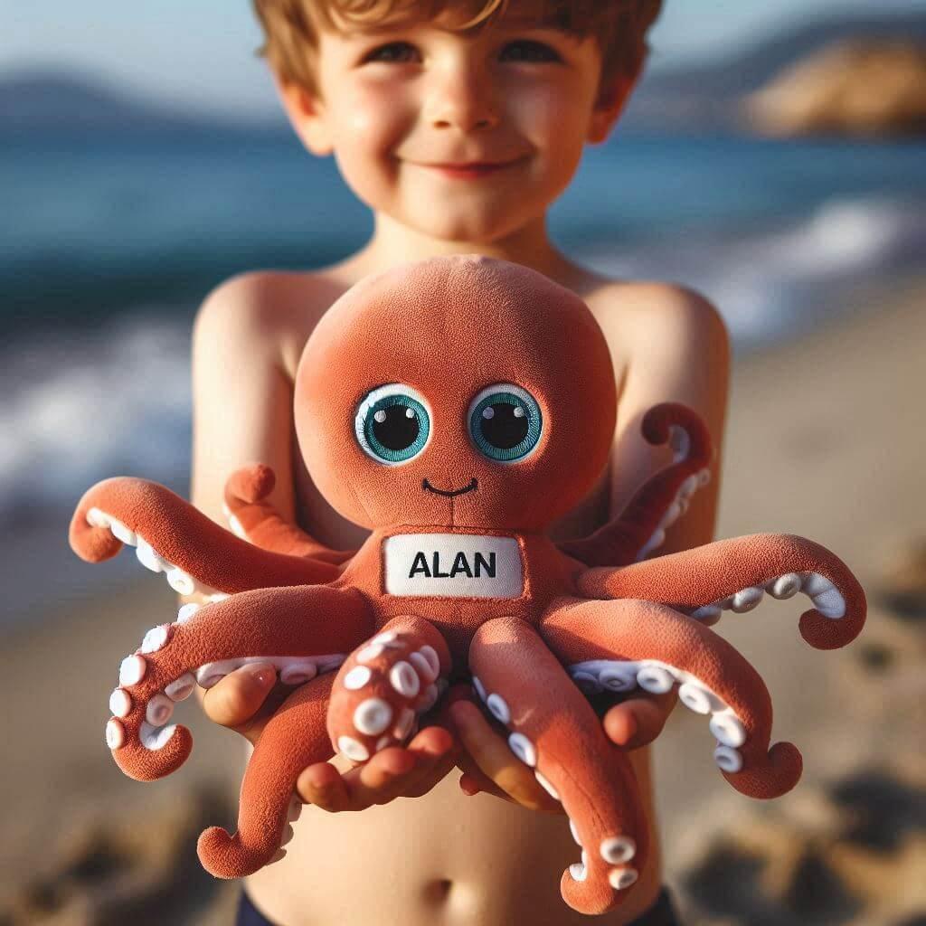 Une peluche poulpe avec le prenom alan