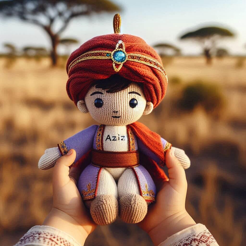 Une peluche prince oriental personnalise avec le prenom aziz