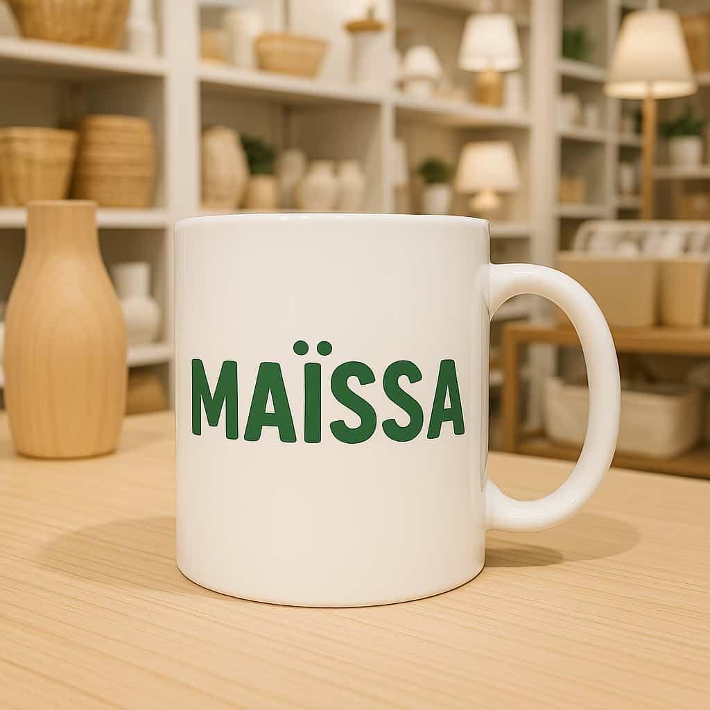 Une tasse avec le prenom maissa dans un magasin de deco
