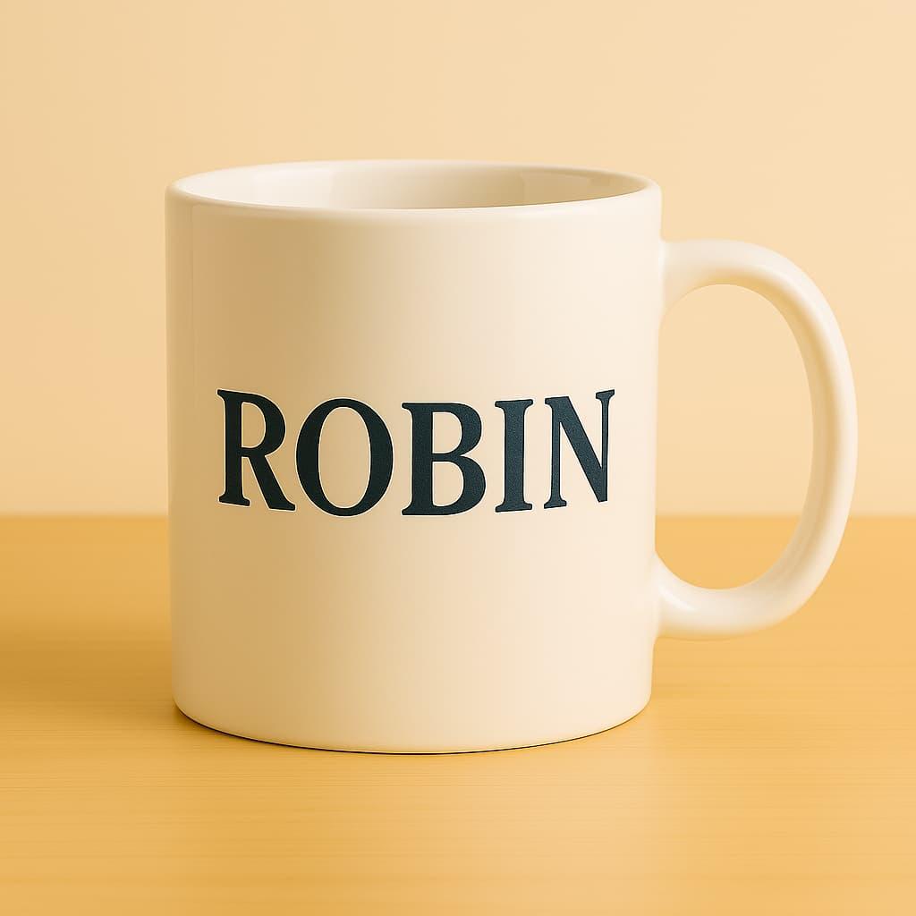 Une tasse avec le prenom robin