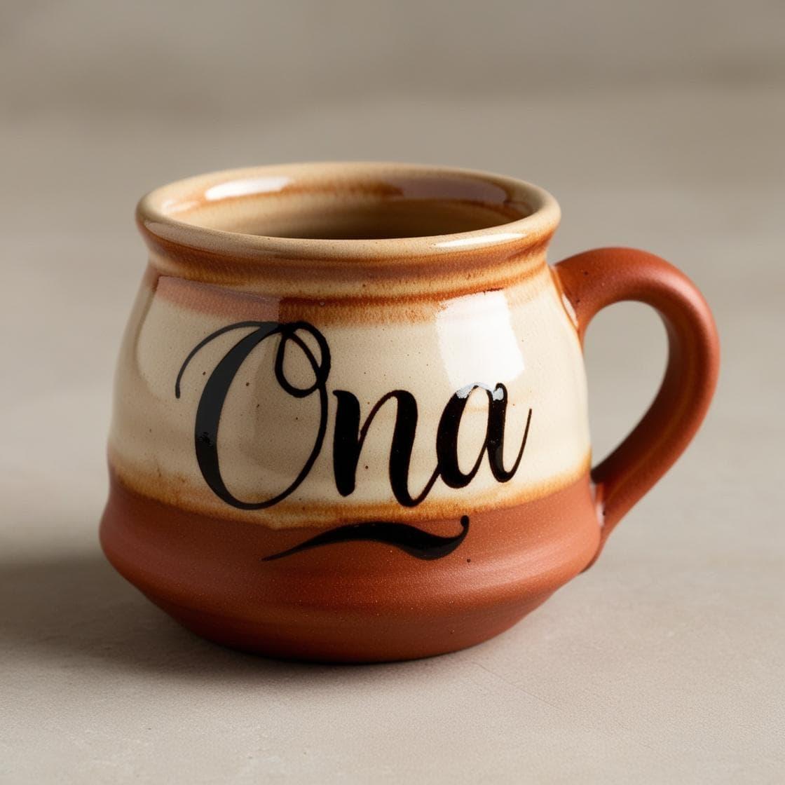 Une tasse pour enfant avec le prenom ona style poterie 1