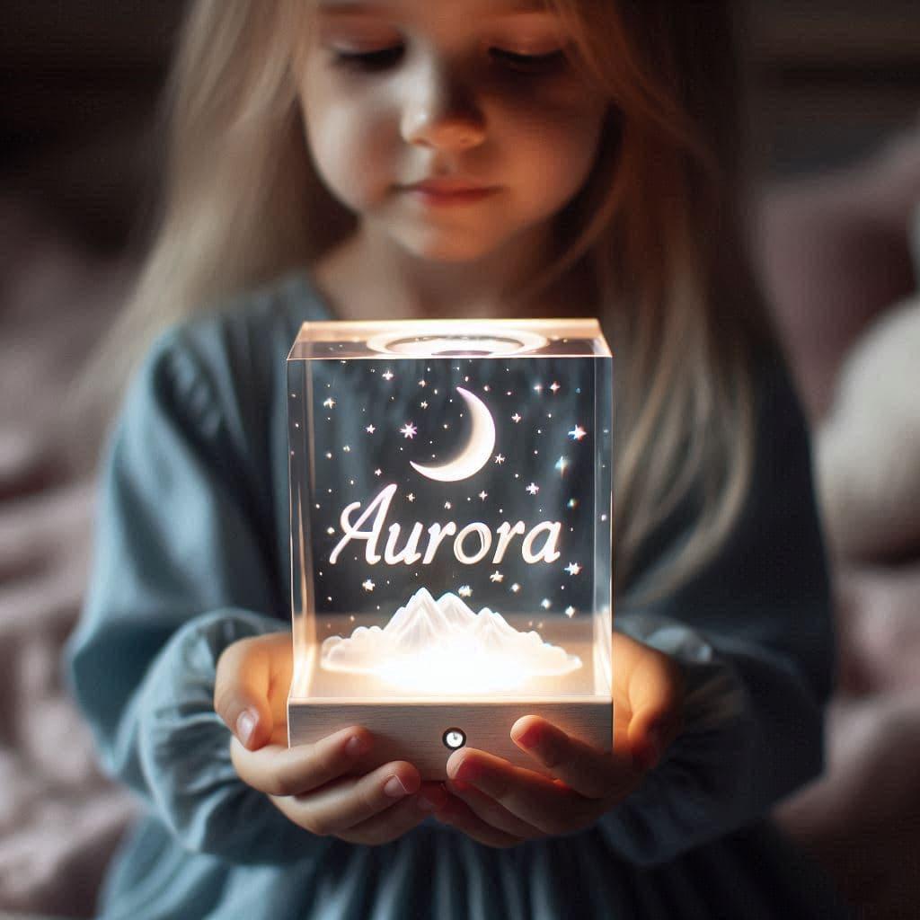 Une veilleuse acrylique avec le prenom aurora