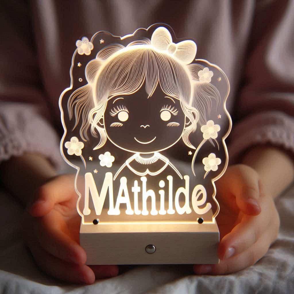 Une veilleuse acrylique avec le prenom mathilde