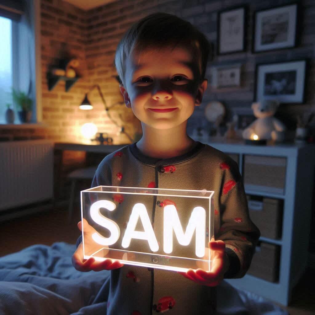 Une veilleuse acrylique avec le prenom sam
