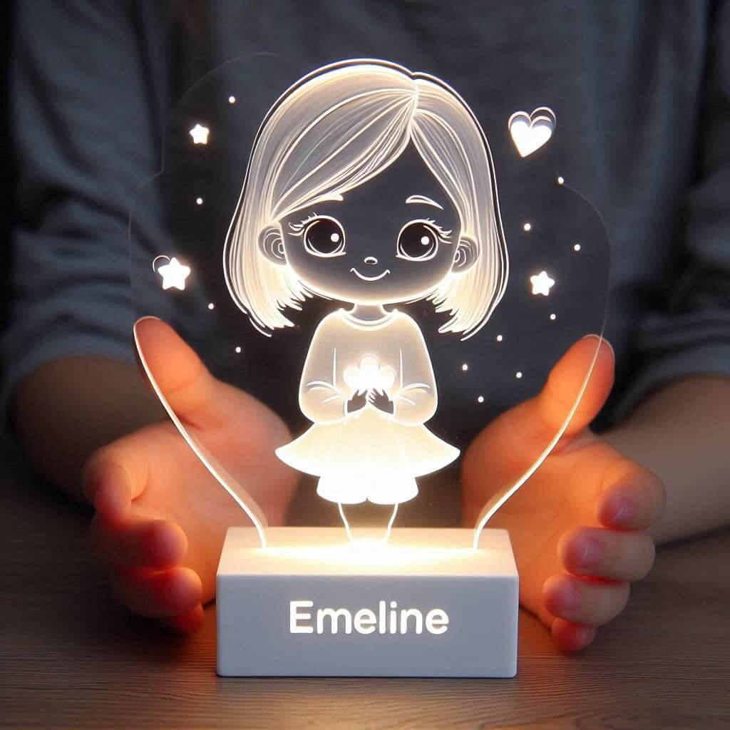 Une veilleuse acrylique personnalisee avec le prenom emeline