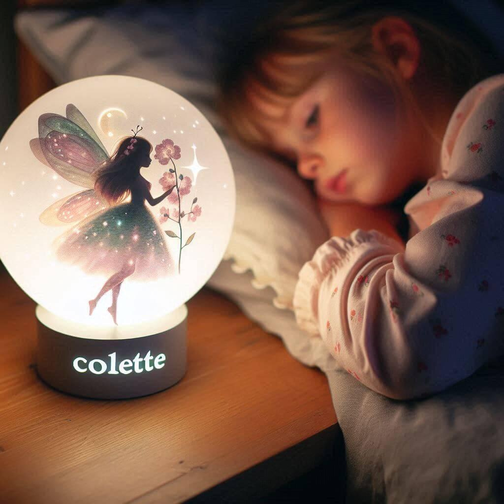 Une veilleuse avec le prenom colette theme fee