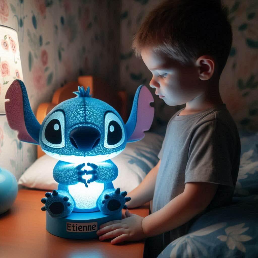 Une veilleuse pour enfant avec le prenom etienne theme stitch