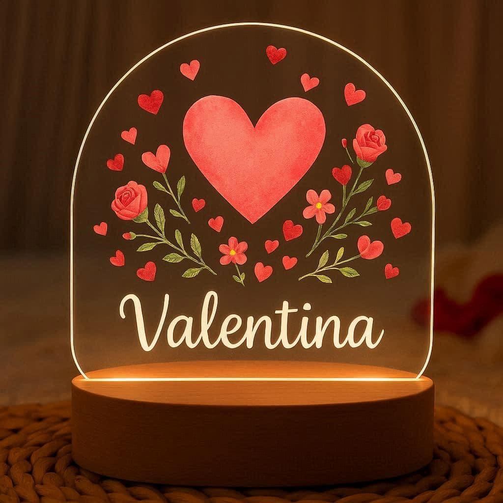 Veilleuse acrylique a led theme de l amour personnalisation prenom valentina