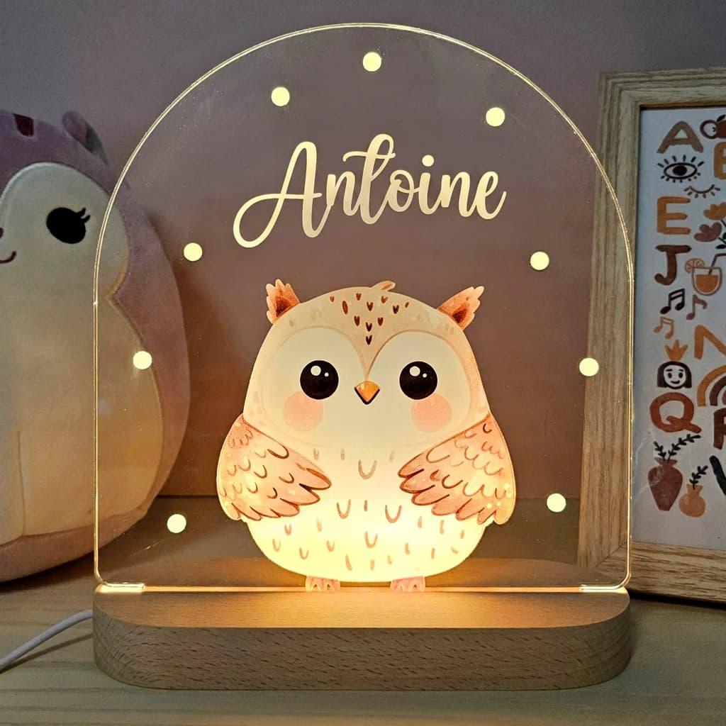 Veilleuse acrylique hibou personnalisée Antoine