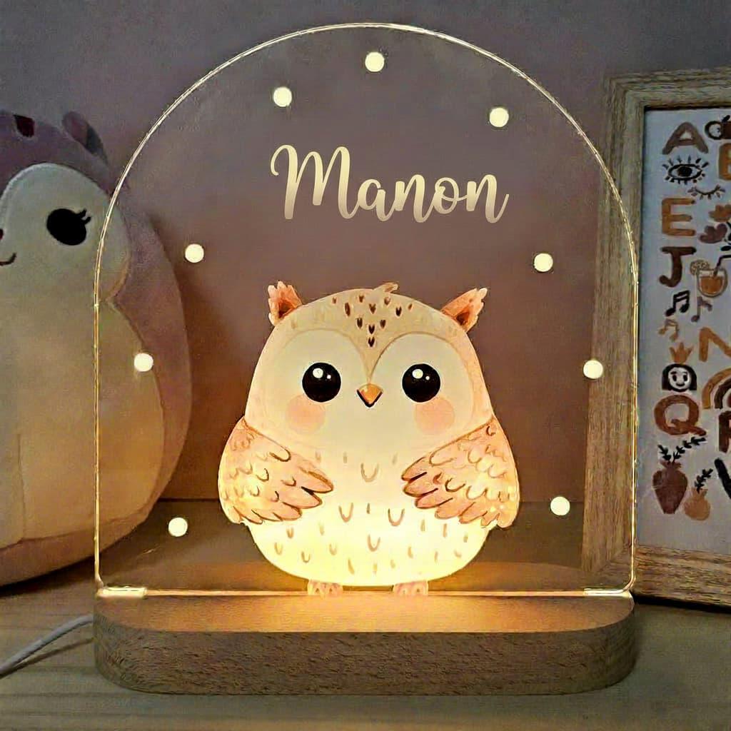 Veilleuse hibou personnalisée avec le prénom Manon