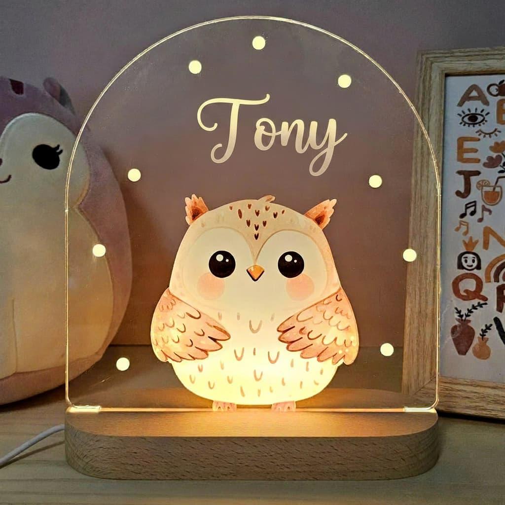 Veilleuse hibou personnalisée avec le prénom Tony