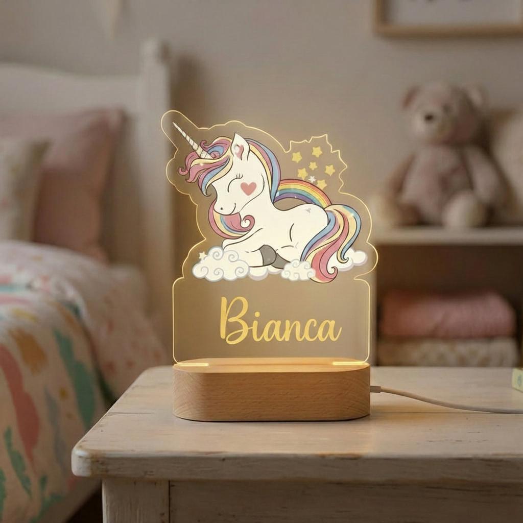 Veilleuse licorne personnalisée avec le prénom Bianca