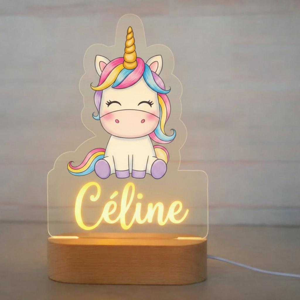 Veilleuse acrylique licorne personnalisée prénom Céline