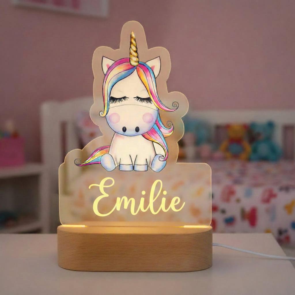 Veilleuse acrylique licorne personnalisée avec le prénom Emilie