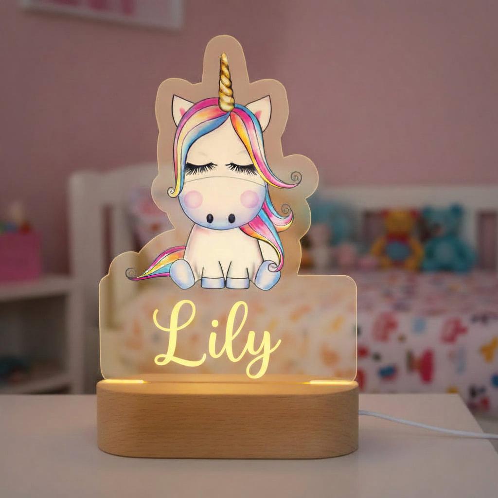 Veilleuse acrylique licorne personnalisée avec le prénom Lily