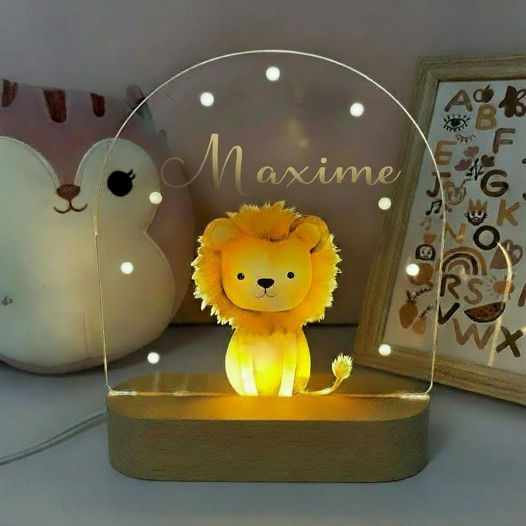 Veilleuse acrylique lion personnalisée Maxime