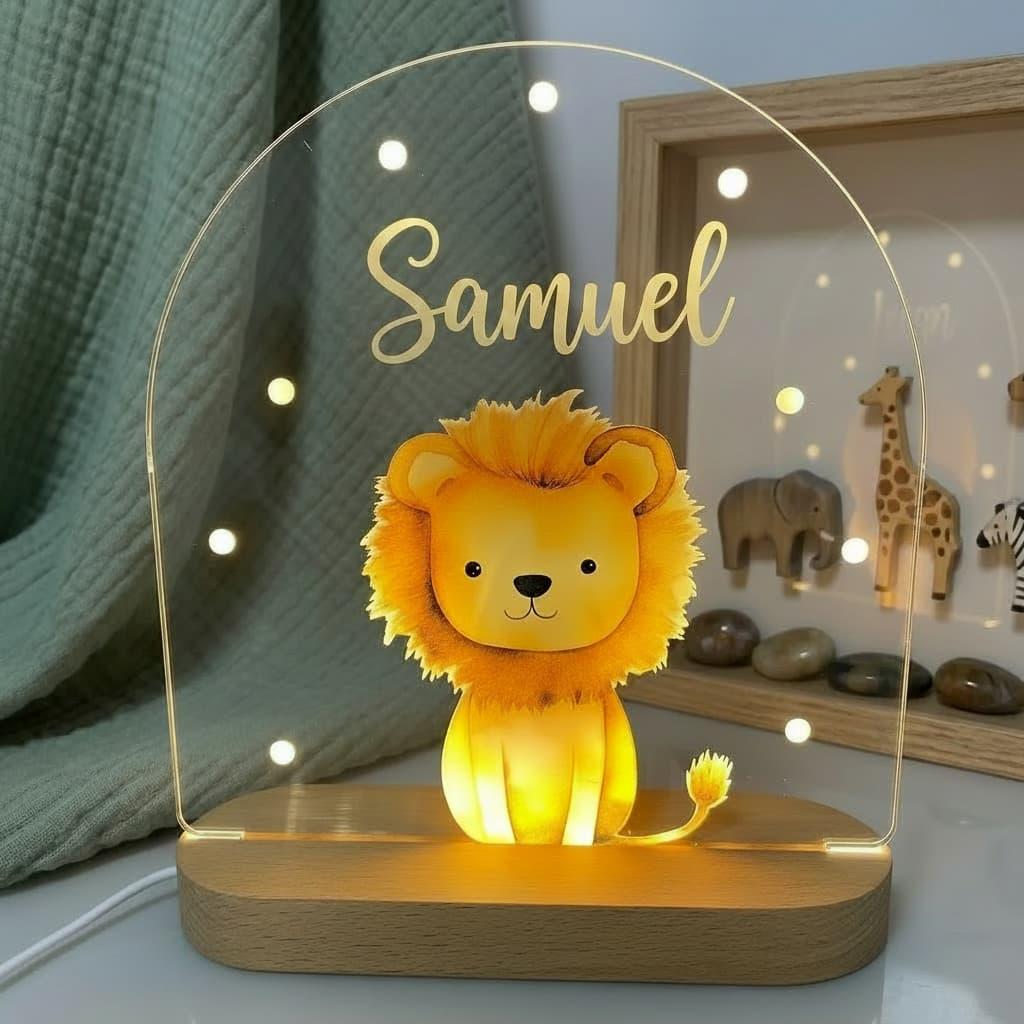 Veilleuse acrylique lion personnalisée avec le prénom Samuel