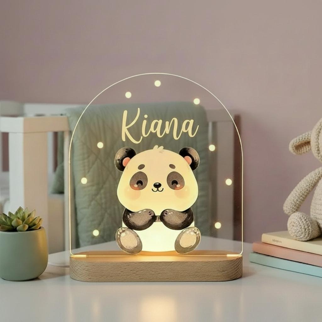 Veilleuse acrylique panda personnalisee avec le prenom kiana