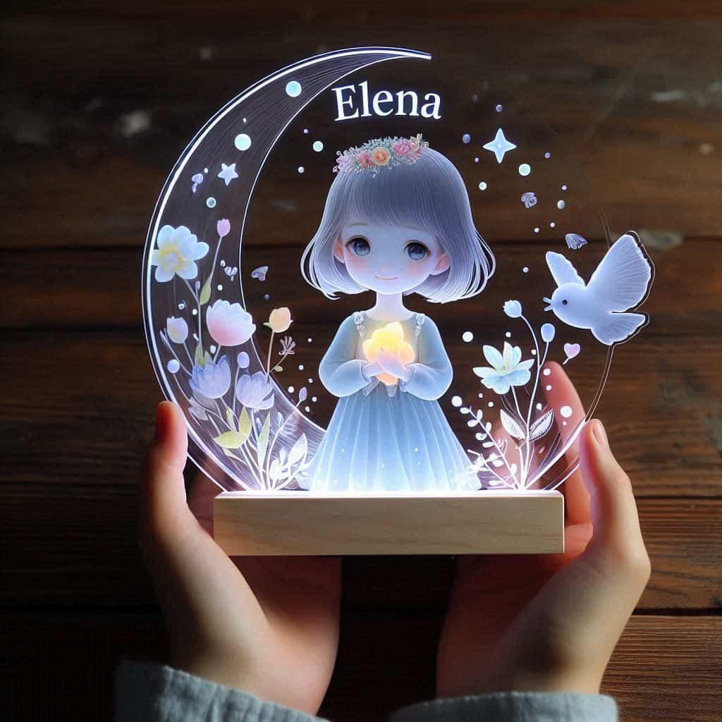 Veilleuse acrylique personnalisee avec le nom elena