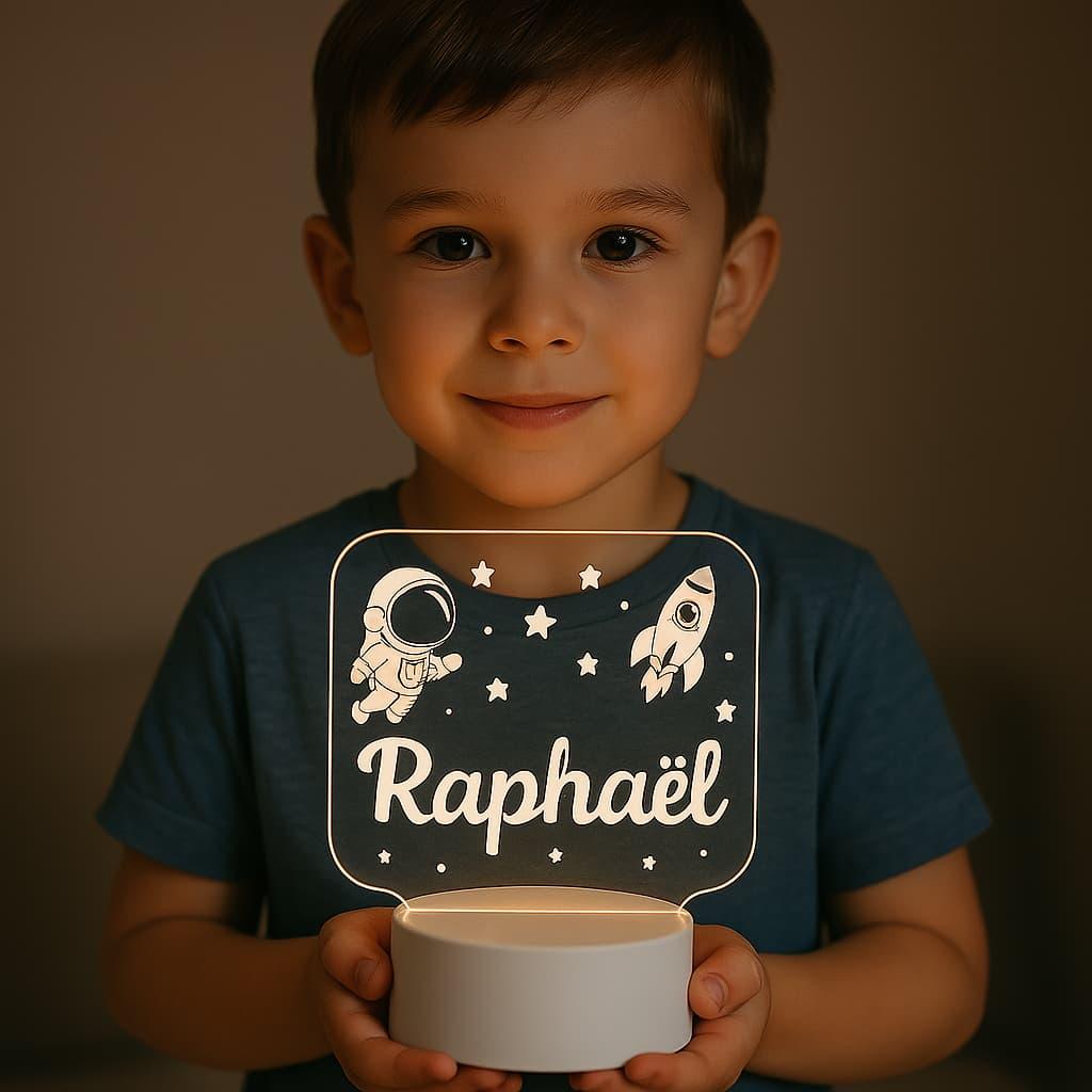 Veilleuse acrylique personnalisee avec le prenom raphael