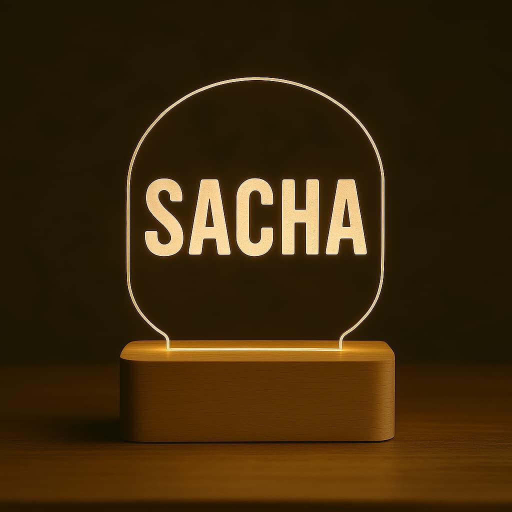 Veilleuse acrylique personnalisee avec le prenom sacha