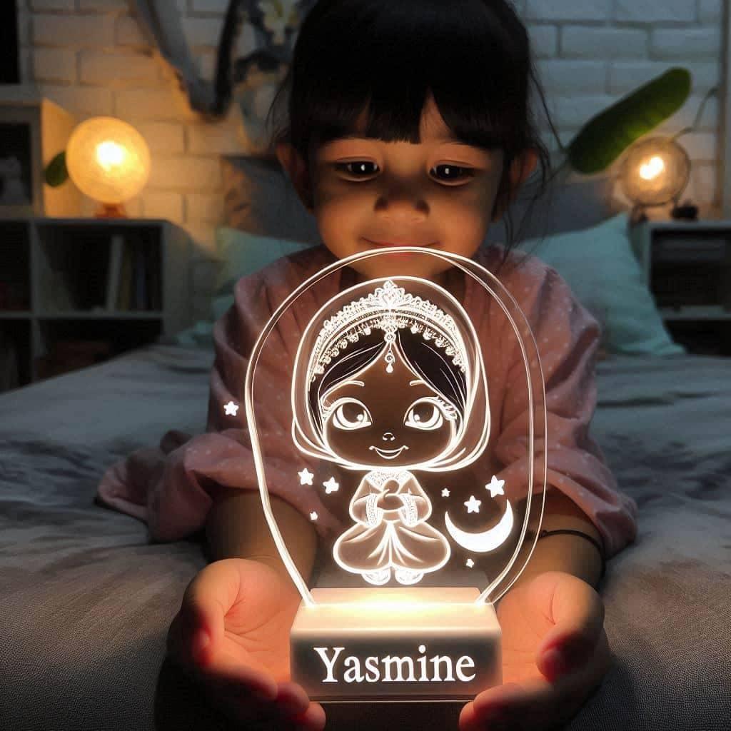 Veilleuse acrylique personnalisee avec le prenom yasmine