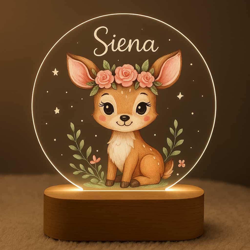 Veilleuse acrylique theme faon personnalisee avec le prenom siena