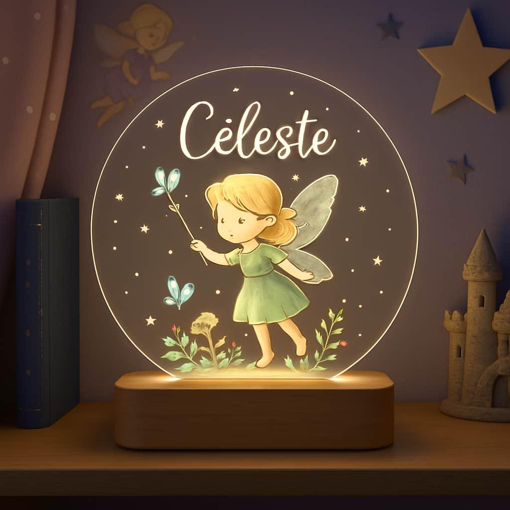 Veilleuse acrylique theme fee au nom de celeste
