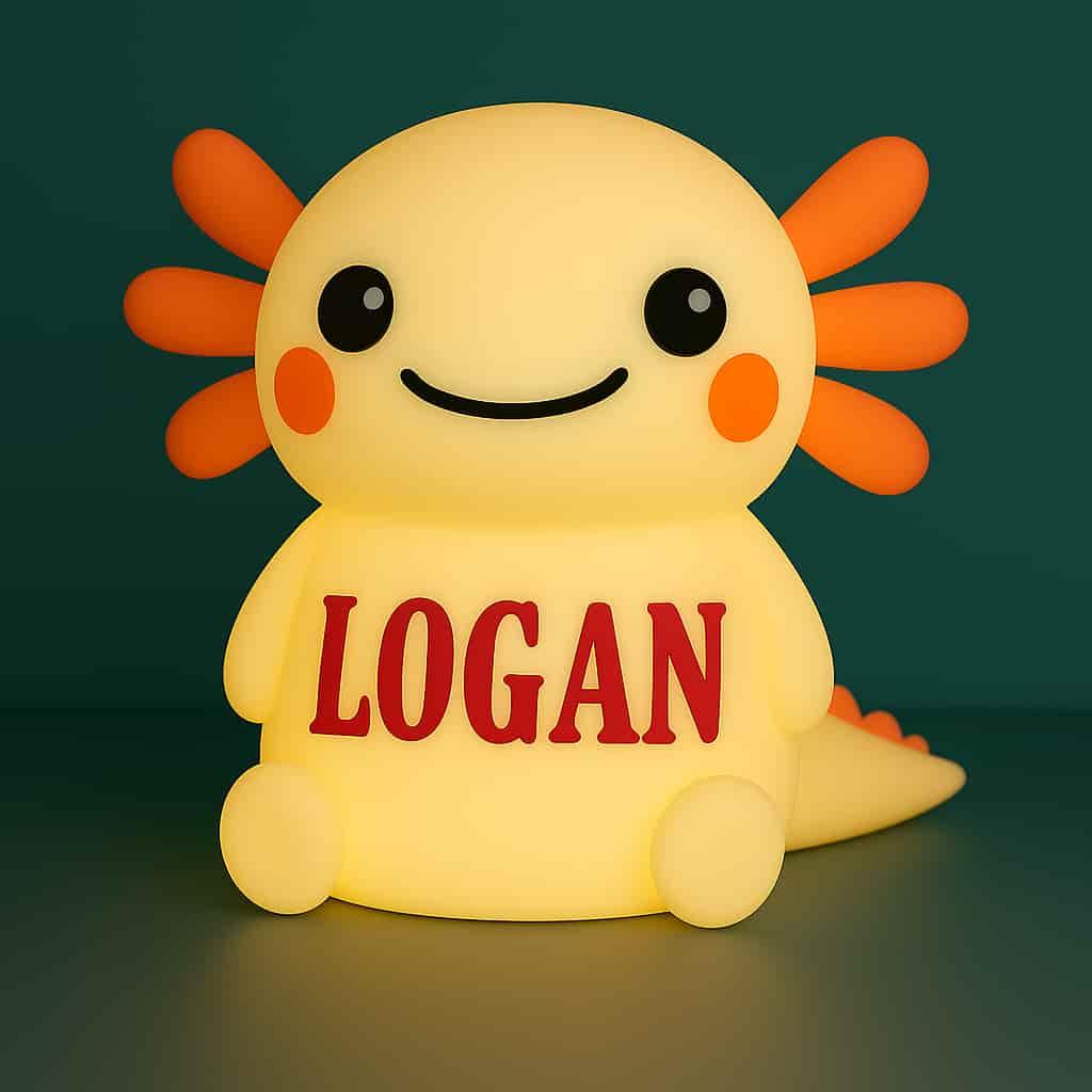 Veilleuse axolotl personnalisee avec le prenom logan