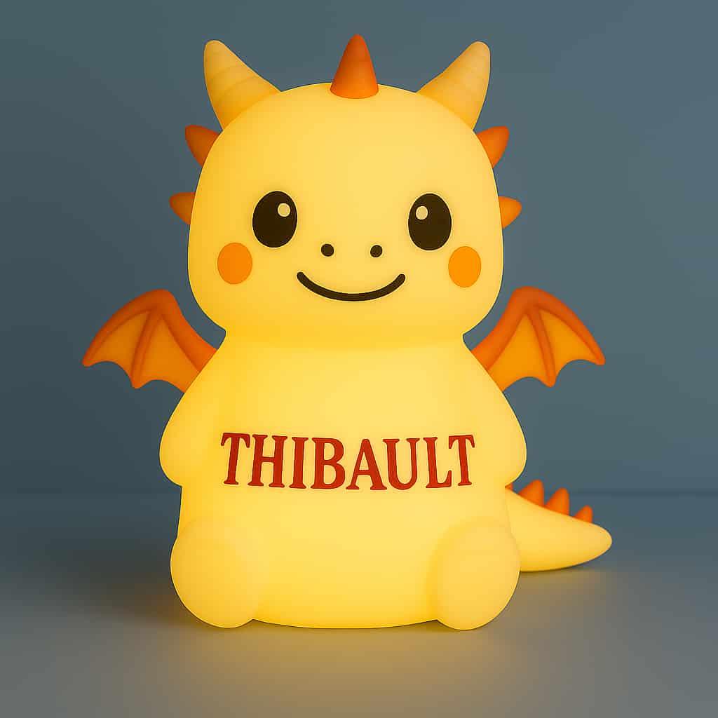 Veilleuse en forme de dragon personnalisee avec le prenom thibault